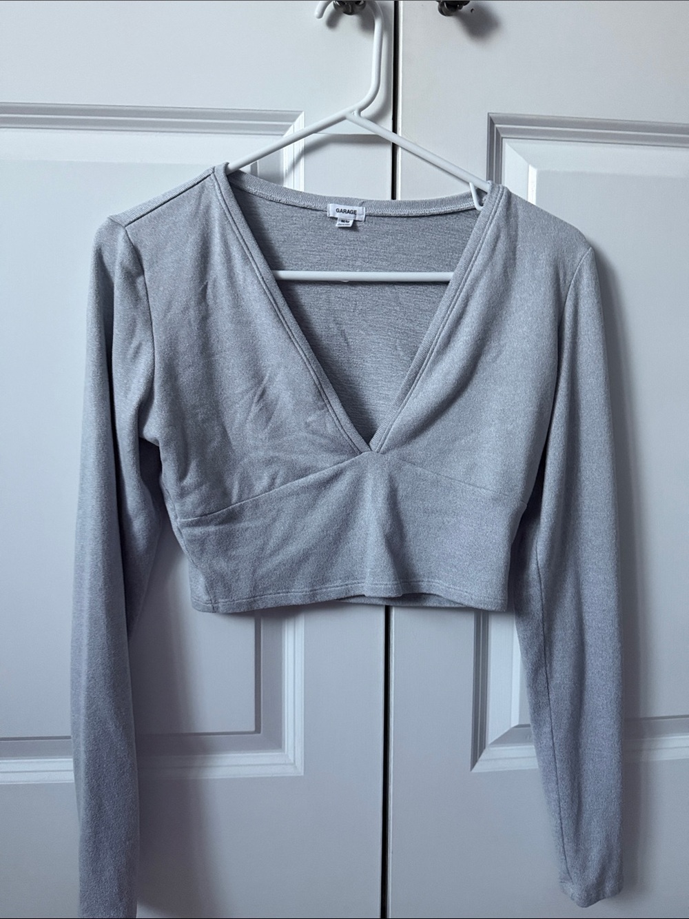 Garage Light Gray V-Neck Long Sleeve Crop Top